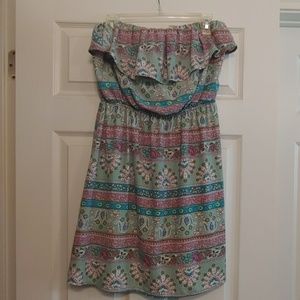 Strapless mint green with floral design dress